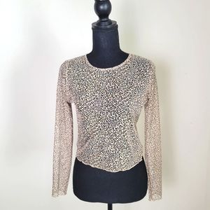 Altar'd State Shirt Womens Medium M Sheer Cropped Animal Print Layering Mesh Top